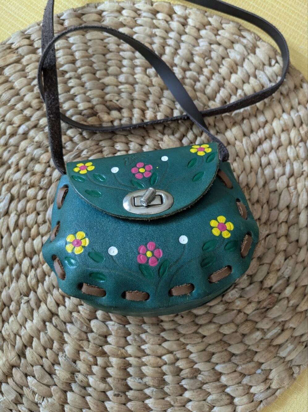 Green Floral Kids Leather Crossbody Purse